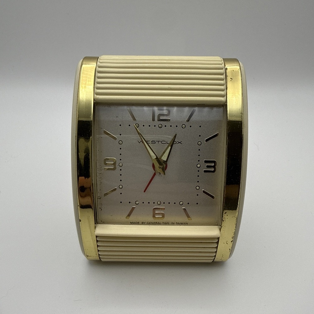 Vtg Westclox Travel Alarm Clock Art Deco Roll Top Wind Up Works Great